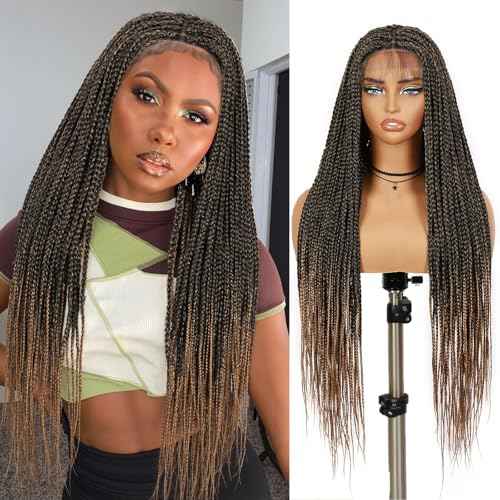 Ombre Box Braided Wig, Long Synthetic Hair, Black to Honey Blonde (Ombre Blonde)