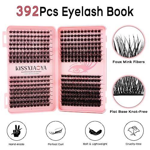 Cluster Lash Extension Kit, 392 Pcs D Curl with Glue & Remover