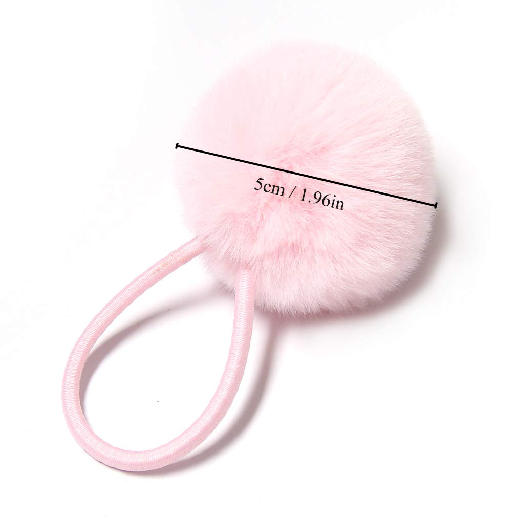 SUSULU Furry Hair Elastic Bands Faux Rabbit Fur Pompom Hair Ties Scrunchies for Women, Rubber Band with 5cm Ball Ponytail Holder Accessories Pack of 12pcs (White)