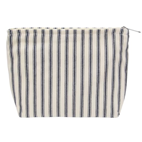 Flat Makeup Bag Women Canvas Cosmetic Pouch Navy Stripe