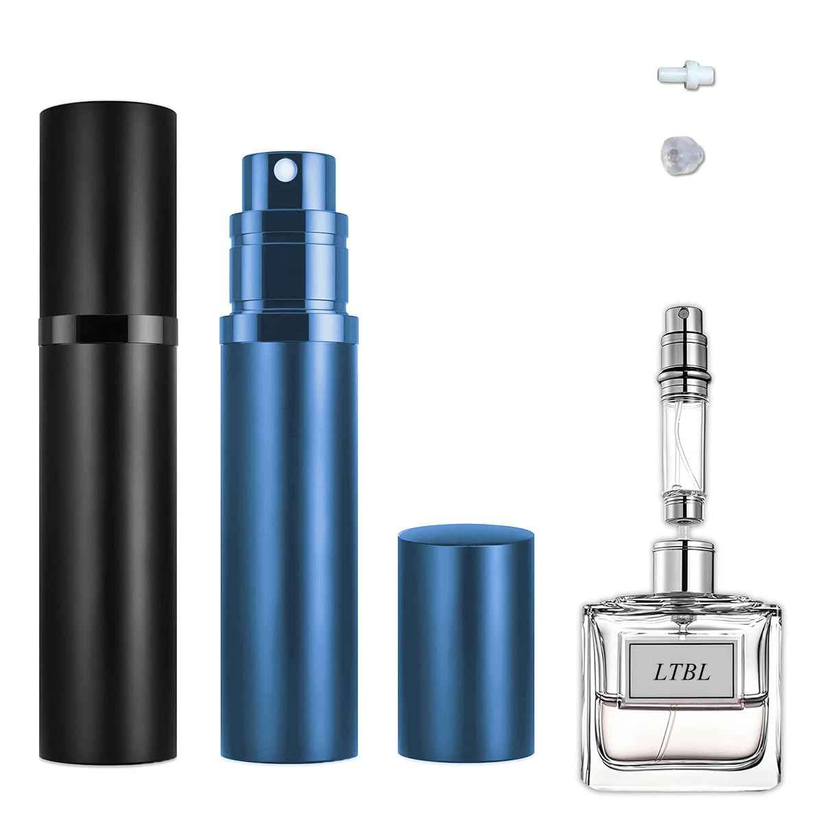 LTBL 2PCS Perfume Travel Refillable Bottle, Bottom-Filling Fragrances Perfume Atomizer, Empty Mini Cologne Dispenser, Portable Sprayer Pocket Size for On the Go 5ml (Black & Dark Blue)