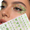 Green Flower Face Gems Stickers - Self-Adhesive Rhinestone Decals
