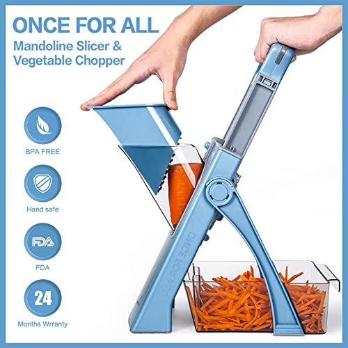 ONCE FOR ALL Upgrade Safe Mandoline Slicer Plus, Biger Size, Adjustable Vegetable Food Chopper Potato Fries Cutter, Detachable Blade, Kitchen Chopping Artifact, Gift (SkyBlue)