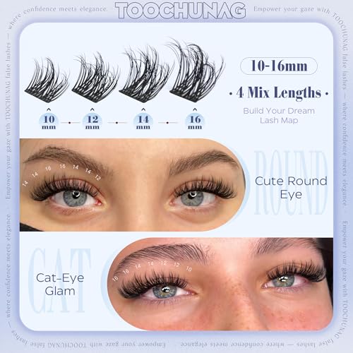 TOOCHUNAG Manga Fluffy Lashes Clusters 10-16mm D+ Curl False Eyelash Extensions