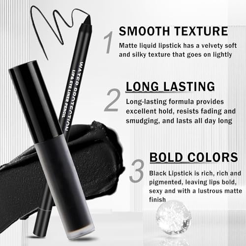 Black Liquid Lipstick & Liner Kit - Matte, Long-Lasting