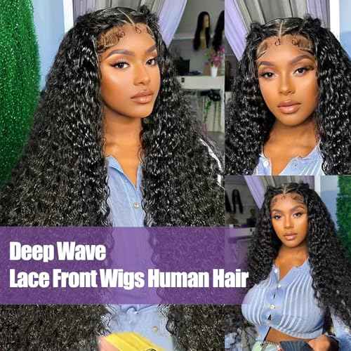 30 Inch Deep Wave Lace Front Wigs Human Hair 210 density 13x6 HD Transparent Lace Front Wigs Human Hair Glueless Wigs Human Hair Pre Plucked Deep Curly Human Hair Wig for Women