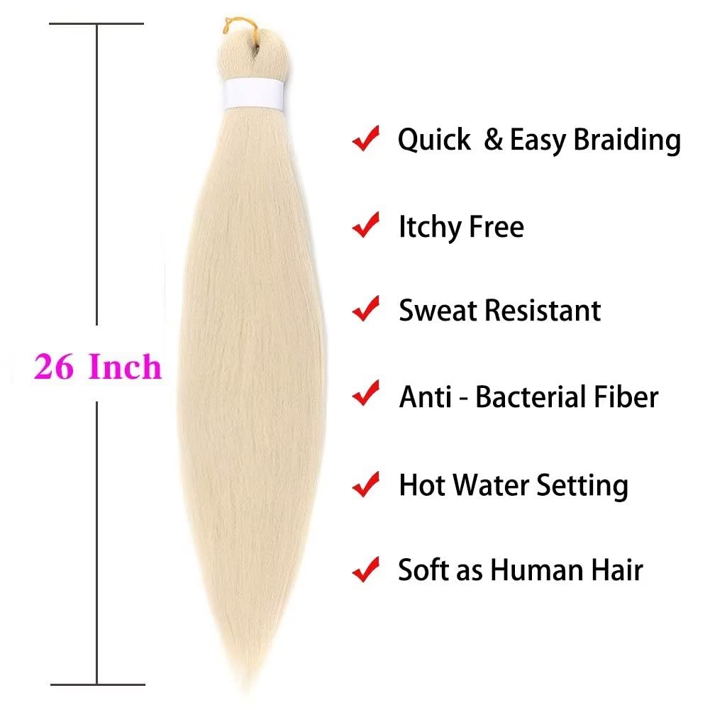 Blonde Braiding Hair Pre Stretched Easy Braiding Hair Yaki Texture Professional Synthetic Braiding Hair 26 Inches Braids Hot Water Setting for Box Crochet Hair Extensions(3pcs, Blonde)