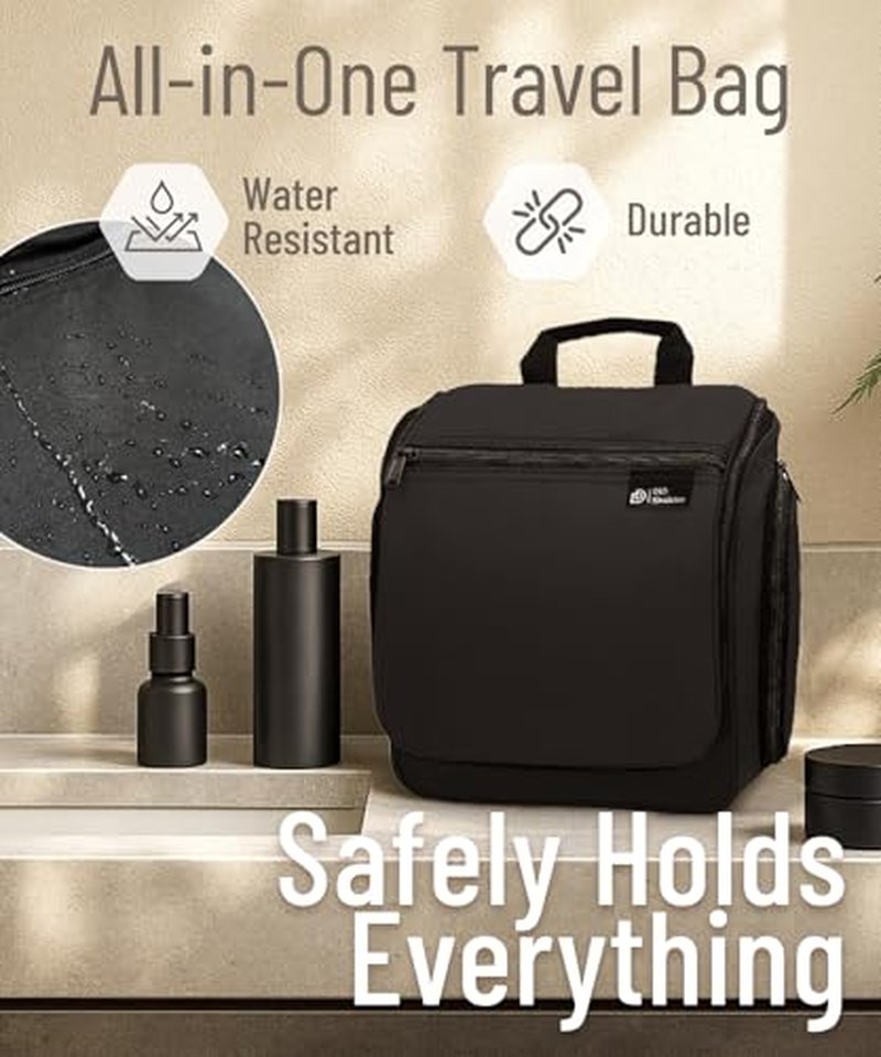 D&D Hanging Travel Toiletry Bag for Men & Women - 10 Compartments Organizer