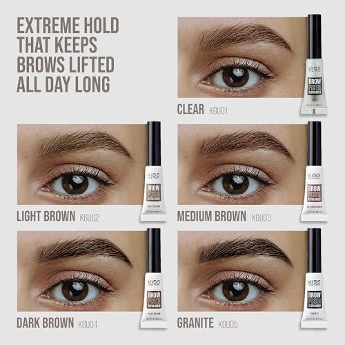 Kiss New York Professional Brow Fixer Glue - Extreme Hold for Sculpted, Transfer Proof, Non-Sticky Finish for Clean Makeup Look, All Day Control (Medium Brown)