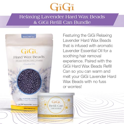 GiGi Hard Wax Beads Refill Can 14 oz and Relaxing Lavender Hard Wax for Hair Removal 14 oz