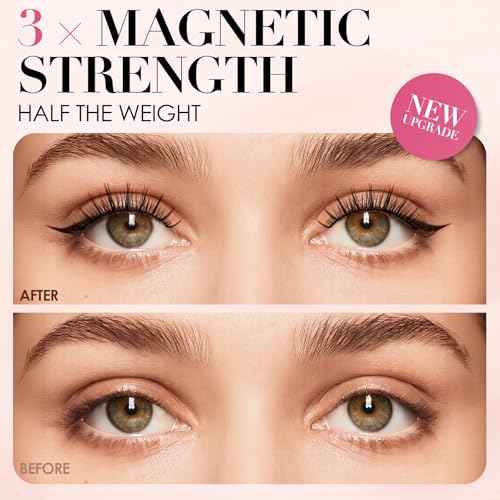 Magnetic Eyelashes with Eyeliner Kit ? Upgraded 10 Micro-Magnets, Natural Look, Reusable & Waterproof Lashes with Applicator ? Pesta?as Postizas Magn?ticas Naturales