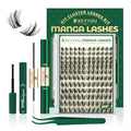 KEYYOULASH Manga Lash Clusters Kit 8-18mm Eyelash Clusters Kit DIY Lash Extension Kit Natural Fairy Cluster Lashes with Lash Bond Seal Remover Applicator Soft Thin Band(MG02)