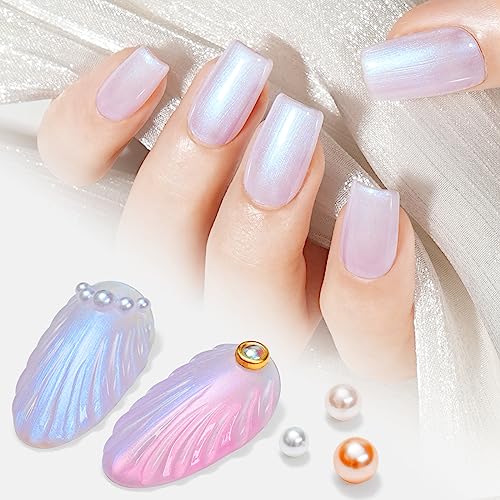 AILLSA Pearl Gel Nail Polish Chrome Mermaid Gel Polish Aurora Iridescent Shimmer Pearlescent Shell Soak Off U V Gel Nail Polish Glazed Donut for Manicure Salon DIY & Holiday Gifts 0.27Fl Oz GE13