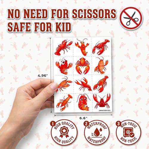 96 PCS Crawfish Boil Temporary Tattoos for Kids