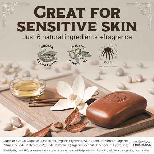 Body Wash Castile Soap Bar for Sensitive Skin ? Long Lasting Natural Bar Soap for Men w/Olive Oil and Cocoa Butter - Vegan Tobacco Vanilla Scented by Carolina Castile, 5 oz Each