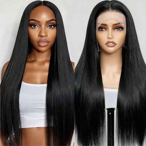 13x4 HD Lace Front Wigs Human Hair Straight Wigs for Black Women - 220% Density, Pre-Plucked Natural Hairline & Glueless Design for Effortless Style, 24 Inch