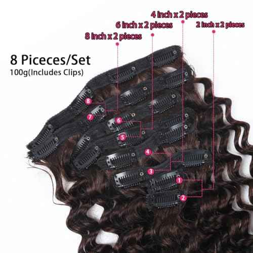 Clip in Hair Extensions Real Human Hair 20 Inch Remy Human Hair Extensions for Women Double Weft Seamless Clip ins Brazilian Deep Wave Curly Human Hair Extensions 8Pcs 120g 20 Clips Dark Brown