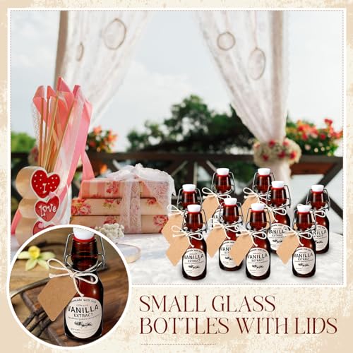 Vesici 20 Pack Amber 4 oz Swing Top Glass Bottles with Accessories for Vanilla Extract