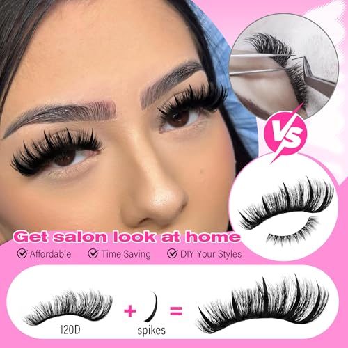 wiwoseo Bottom Lash Clusters with Spikes Lash Clusters Kit Mega Volume Lash Spikes Cluster Eyelash Extensions Kit Fairy Eyelash Clusters Spiky Cluster Lashes Clusters with Clear Lash Bond and Seal