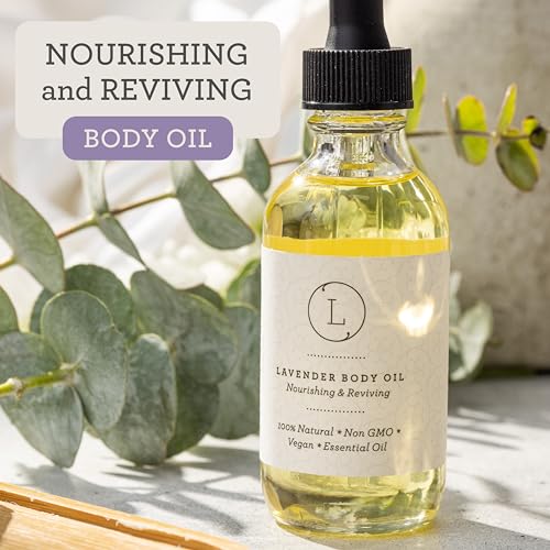 Lizush Lavender Body Oil - 2 oz Natural, Vegan, Non-GMO Moisturizing Bath Oil for Silky Skin with Premium Essential Oils - Handmade in the USA