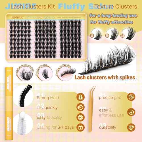 Fluffy Lash Clusters Kit Manga Eyelash Clusters Kit CD Curly Wispy Cluster Eyelash Extensions Kit with Bond and Seal Lash Glue 14-18MM Fluffy DIY Lash Extension Kit at Home by JIMIRE