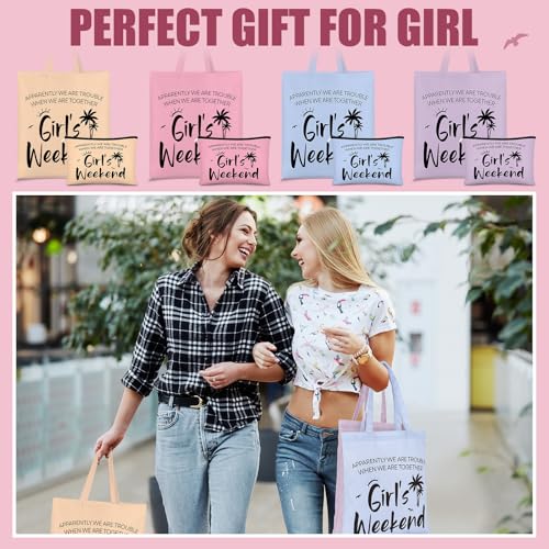 Paterr 8 Pcs Girls Weekend Trip Gifts for Women 4 Makeup Bags 4 Tote Bags Galentine Summer Vacation Bestie Friendship Favors(Weekend,Stylish Color)