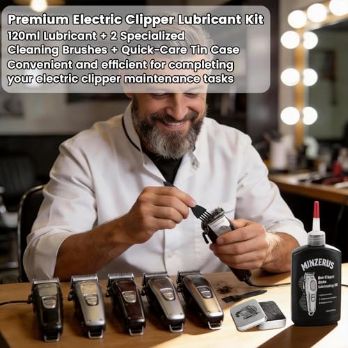 Premium Clipper Lubricating Oil 4.05oz/120ml for Clippers Blade Corrosion & Trimmers, Groomers, Hair Clipper Oil with 2 x Clean Brushes and 1 x Quick Lubrication Box for Barber & Home Use and Gift
