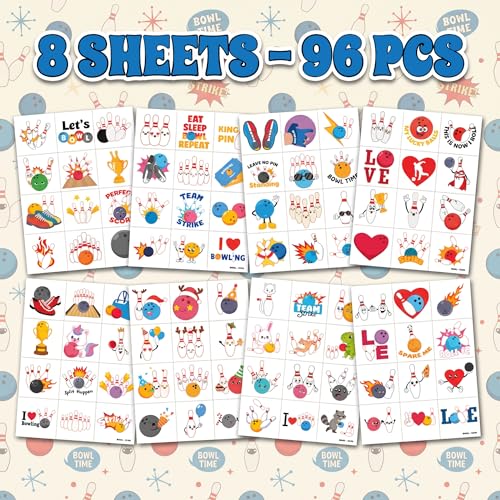 96 PCS Bowling Ball Temporary Tattoos for Kids