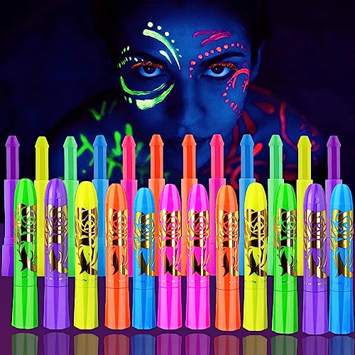 12pc Glow in Dark Face & Body Paint Crayons UV Neon
