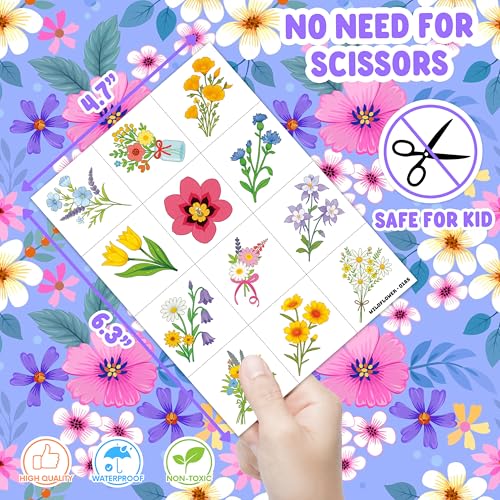 96 PCS Wildflower Temporary Tattoos for Kids - Party Favors