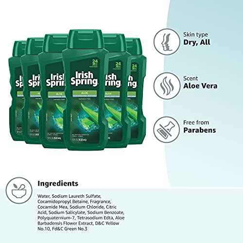 Irish Spring Men's Body Wash Shower Gel, Aloe Vera - 20 fluid ounce (Pack of 6)