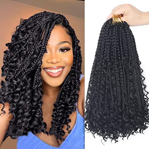 Goddess Bohemian Box Braids Crochet Hair - 14 Inch Curly Ends, 8 Packs Synthetic Braiding Hair Extensions for Black Women (14 Inch, 1B)