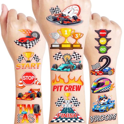 96 Race Car Temporary Tattoos for Kids | Colorful Designs
