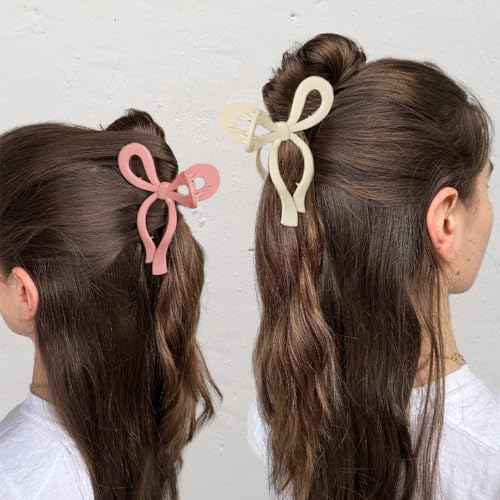 Butterfly Hair Clips and Bows Set - 3Pcs 5 Inch Trendy Claw Clips for Thick Hair, Pink Ribbon Clips, Coquette Hair Accessories