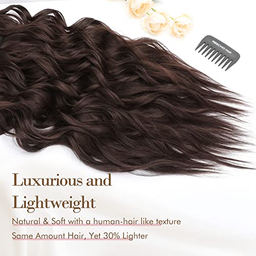 REECHO Hair Extensions, 4PCS Clip in Hair Extensions HE001 Natural Soft Synthetic Hairpieces for Women (20 Inch-200 Gram (Pack of 4), Dark Brown)