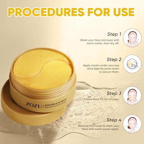 Aero Zen 24K Gold Under Eye Patches-120 Pcs,Eye Mask Pure Gold Anti-Aging Collagen Hyaluronic Acid Under Eye Mask for Dark Circles, Puffiness & Wrinkles Refresh Your Skin（Gold）