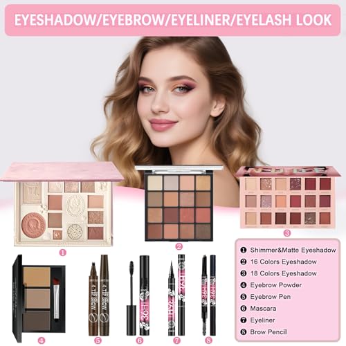 Geyomi All-in-One Makeup Kit for Women with Eyeshadow, Foundation, Lipsticks & Brushes