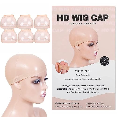 InsQueen 𝗜𝗻𝘀𝗤𝘂𝗲𝗲𝗻 6 Pieces HD Wig Caps for Women Thin and Transparent Wig Cap for Lace Front Wig Breathable High-Elastic Stretchy Stocking Nude Caps (6 Pieces/3 Pack)