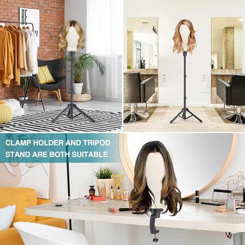 Adjustable Wig Stand with 22" Canvas Head - Tripod Display