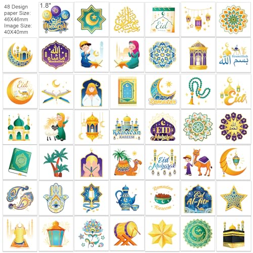 HOWAF 96pcs Eid Mubarak Temporary Tattoos - Ramadan Party Stickers