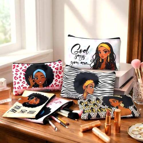 Abbylike 36 Pcs African American Makeup Bags Bulk Gifts Bulk Women Inspirational Afro Toiletry Canvas Cosmetic Bags Zipper Pouches for Travel Women Gifts 18 Styles