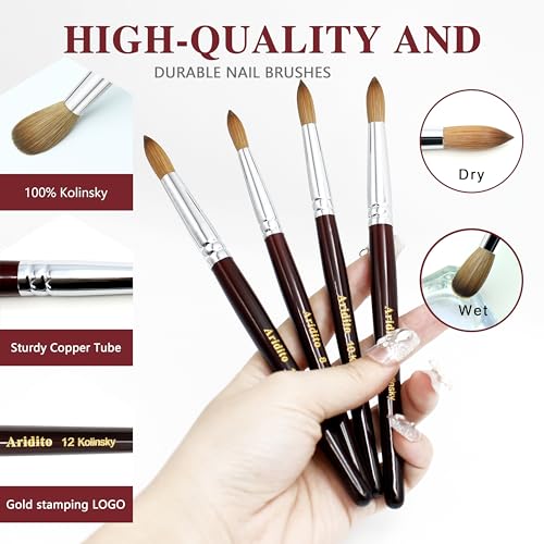 Aridito Red Wine 8# Kolinsky Acrylic Nail Brush - Round Head, Professional Manicure Tool