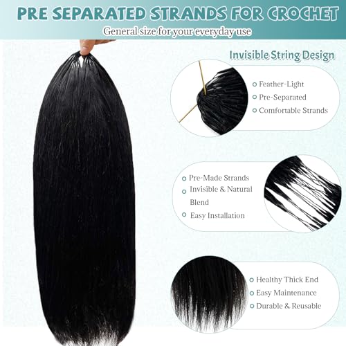 Human Crochet Hair Extensions 14 Inch Yaki Straight Pre-Separated Black #1B