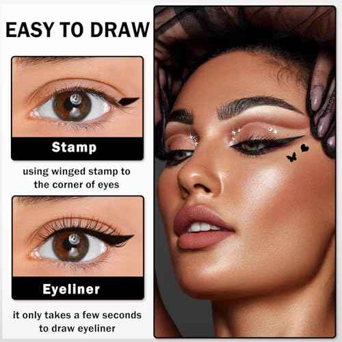 Double-headed Eyeliner Stamp Pencil Black Liquid Winged Eyeliner Stamp Pen Waterproof Smudgeproof Eye Liner Stamp for Eye Makeup(04 Star)