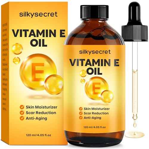 Organic Vitamin E Oil (4.05 Fl Oz), 50,000 IU Face and Body Moisturizer with Almond, Jojoba, and Rosehip Oils, Skincare & Face Moisturizer for Healthy Radiant Skin