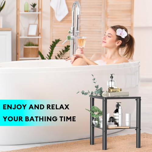 Non-Slip Shower Stool with Storage - Corner Bathroom Step