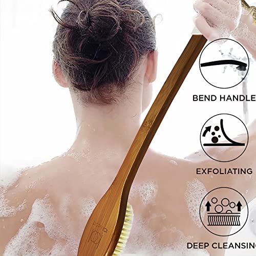 Natural Boar Bristle Bath Brush with Long Bamboo Handle