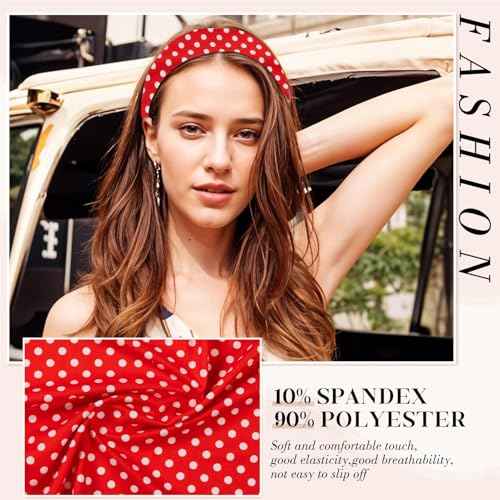 Womens Polka Dot Headband - 4PCS Head Bands for Women's Hair Stretchy Non Slip Wraps Fashion Soft Wide Headbands Yoga Workout Hair Accessories