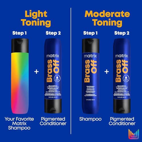 Matrix Brass Off Blue Shampoo and Pigmented Conditioner Set - Tones and Removes Brassy Orange Undertones, For Color-Treated Hair or Lightened Brunettes, Premium Salon Conditioner & Vegan, 10.1 Fl Oz