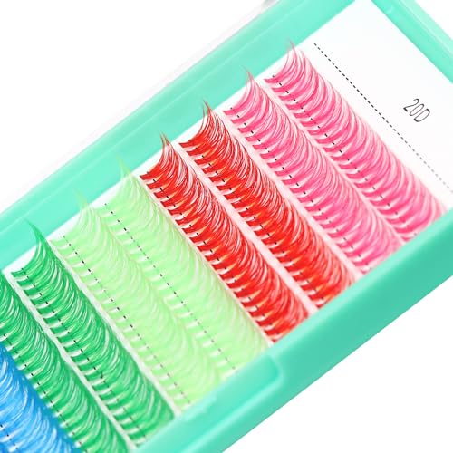 Bodermincer Black/Colored Cluster Lashes 240pcs 20D/40D DIY Eyelash Extension D Curl Long Individual Lashes Mixed Tray Faux Mink Lash Clusters Extensions 8-22mm (20D Colored 12-14-16mm Mixed)